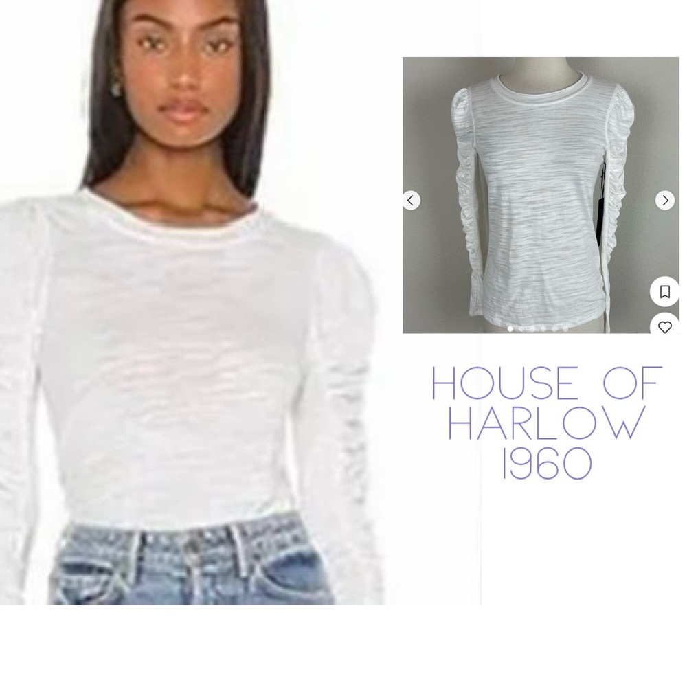 HOUSE of HARLOW 1960 White Long Ruched Sleeve Top Size XS NWT